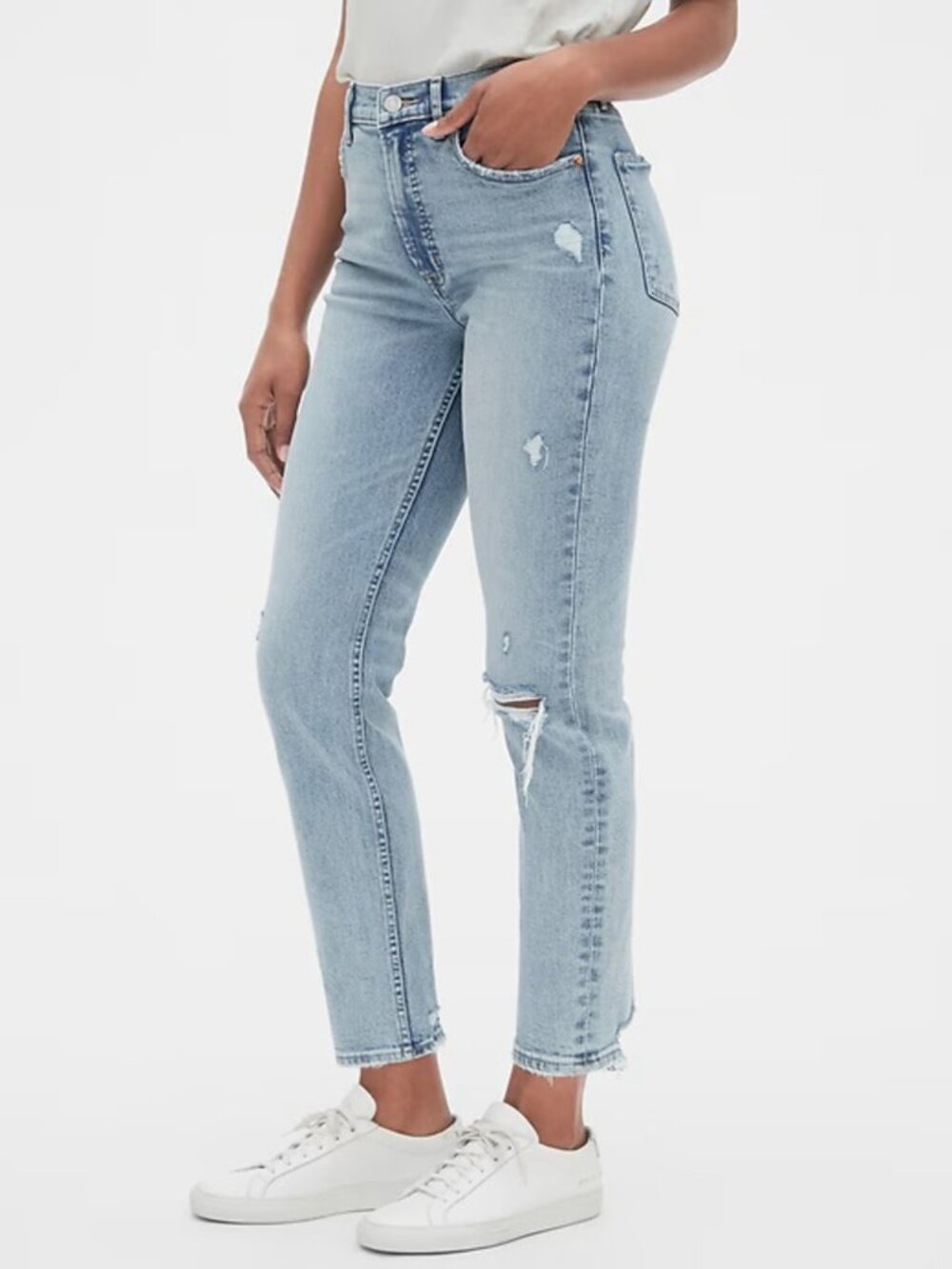 GAP Light Wash Distressed Cigarette High Rise Jeans Stretch Womens 27 Long